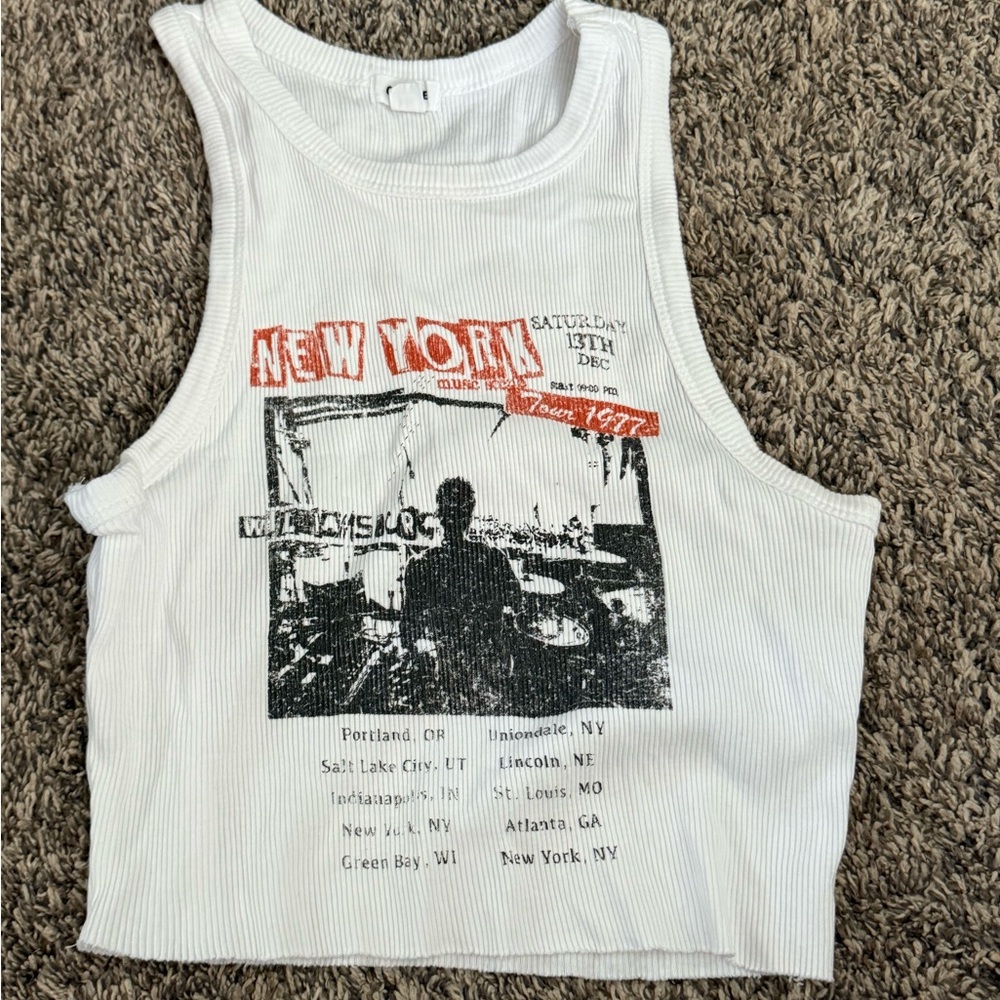 Garage White Ribbed Tank Top